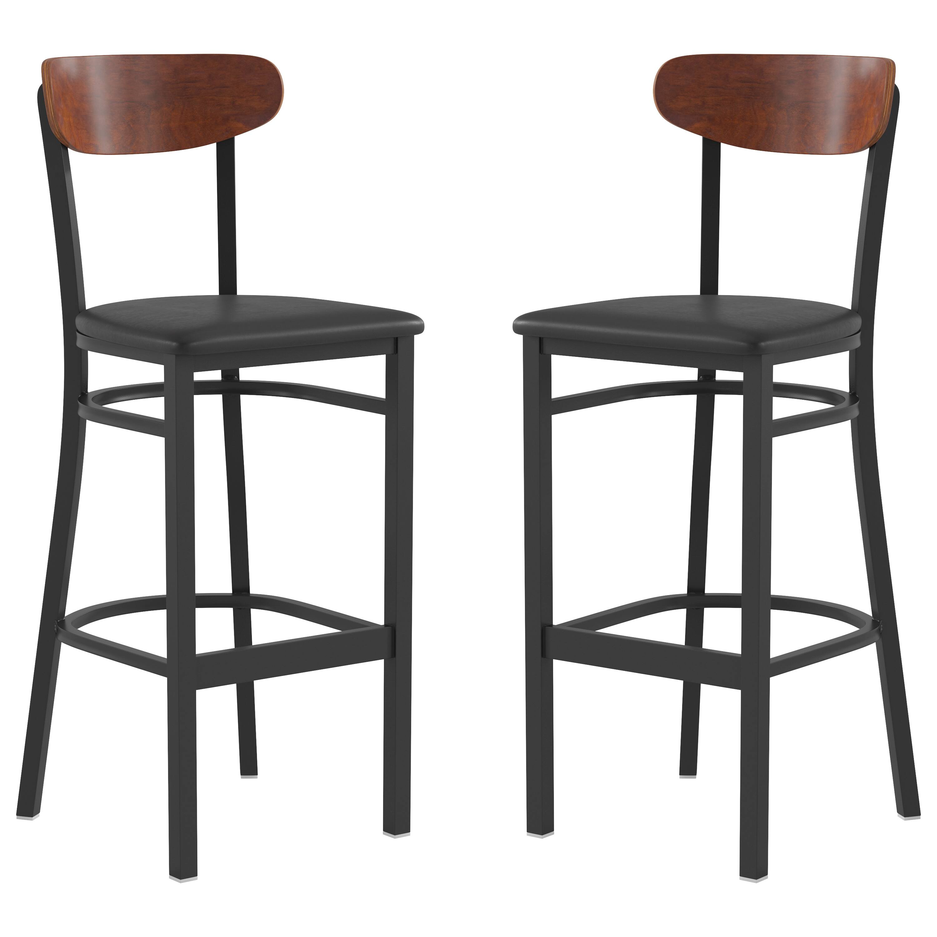 Walnut Wood Back/Black Vinyl Seat