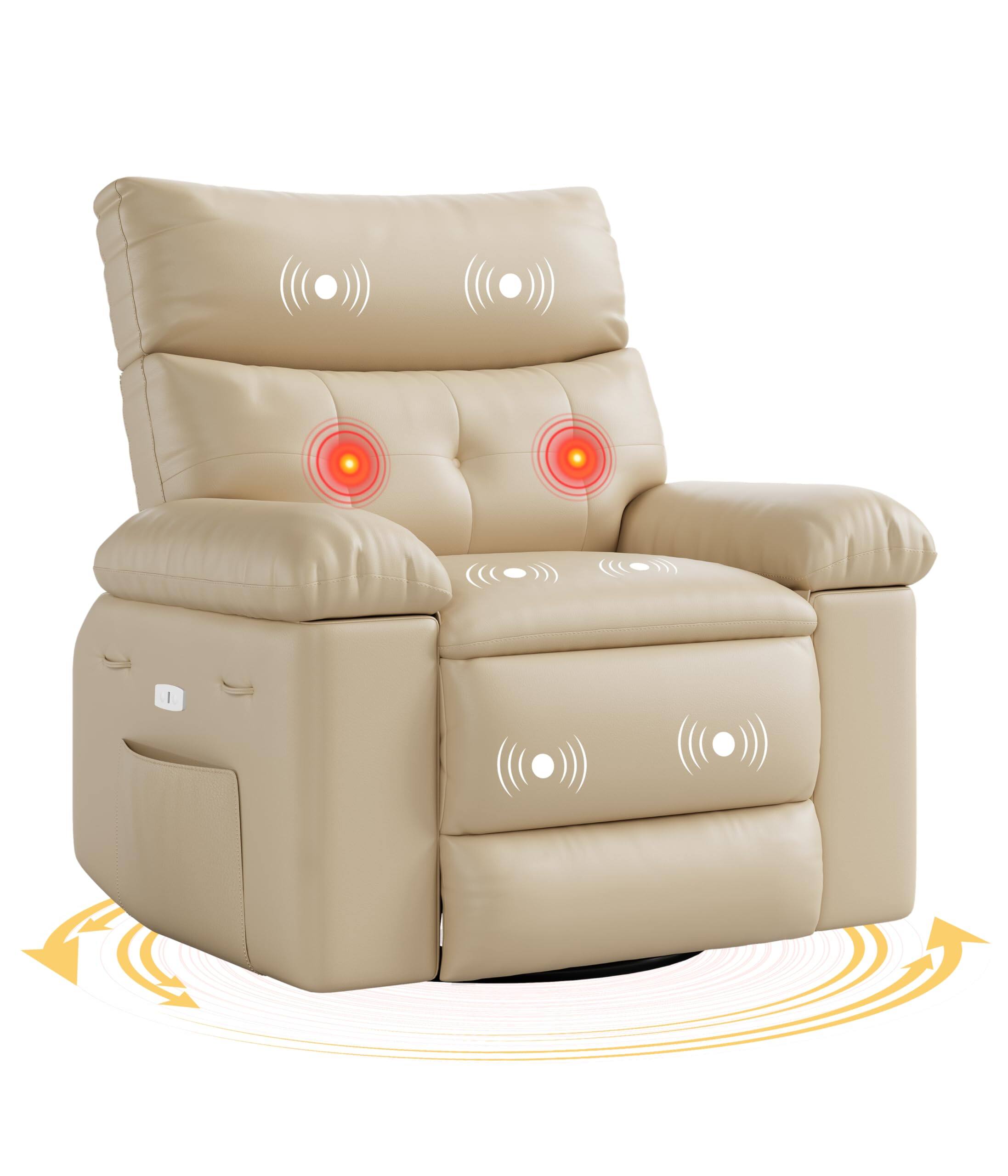 Alt View 4. Jojoka - 37.4" Oversized Manual Recliner with Heat and Massage, 360 Swivel Rocking Chair 21.3" Seat with Cup Holder - Creamy.