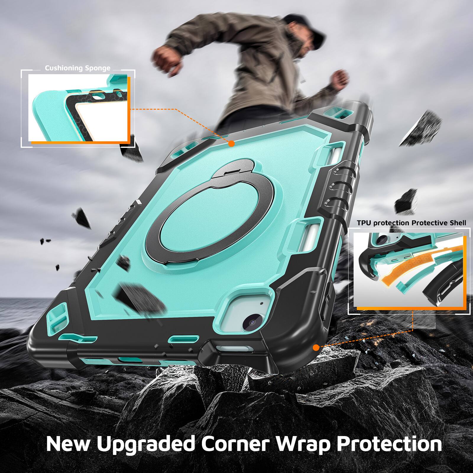 Cushioning Sponge  
TPU protection Protective Shell  
New Upgraded Corner Wrap Protection