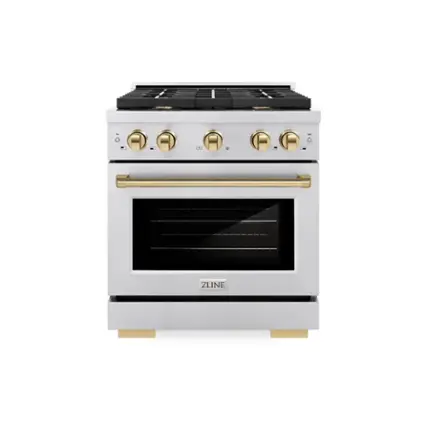 Front. ZLINE - Autograph Edition 30" Paramount Gas Range w/ 4 Burners & Polished Gold Accents (SGRZ-30-G) - Stainless Steel.