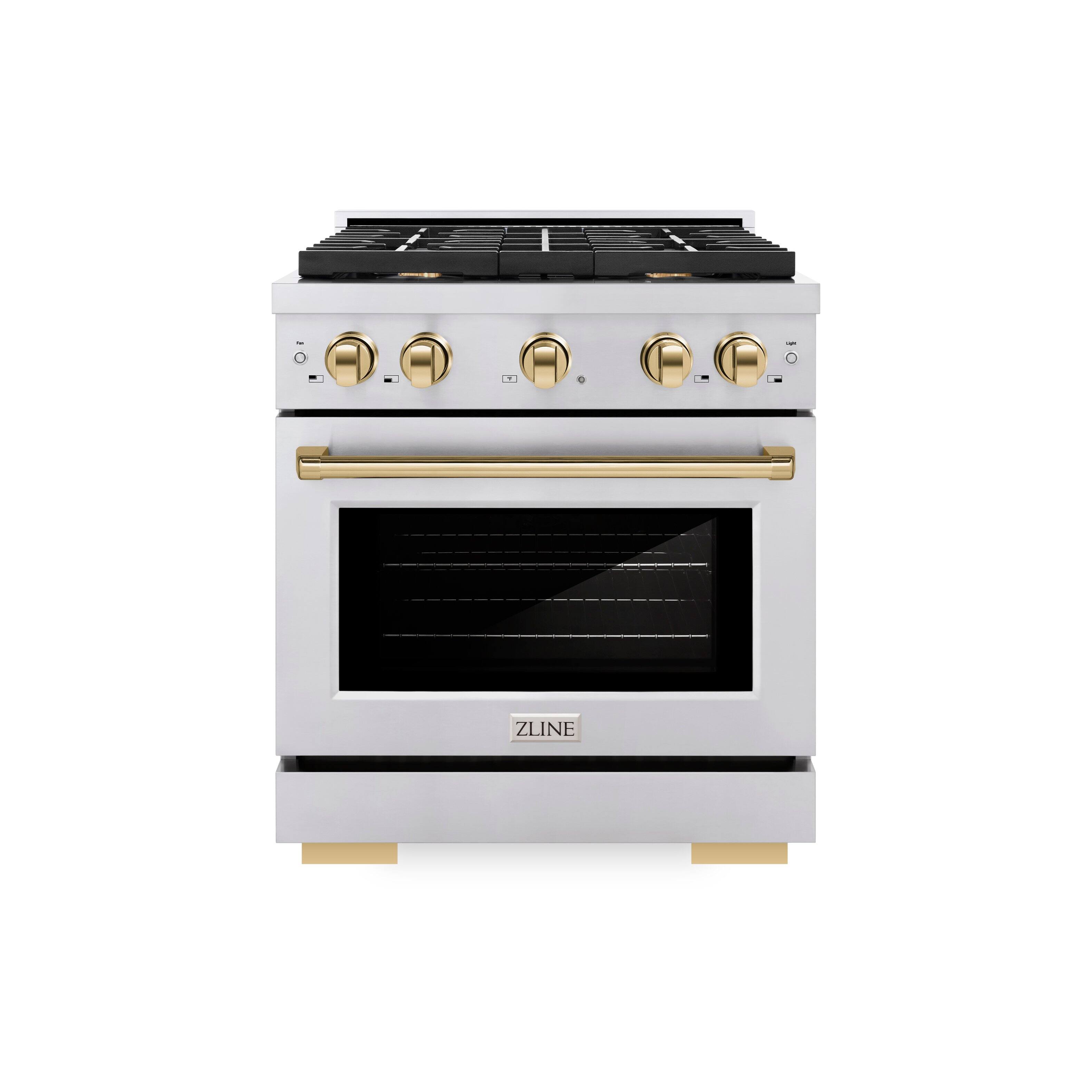 ZLINE - Autograph Edition 30" Paramount Gas Range w/ 4 Burners & Polished Gold Accents (SGRZ-30-G) - Stainless Steel