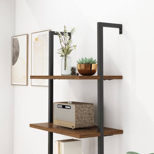 Alt View 3. Winado - 24"L x 12"W x 71"H Tall 5 Tier Modern Bookshelf Wood Board Ladder Bookcase with Metal Frame Industrial Open Storage Unit - Brown.