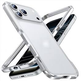 Dteck - Metal Bumper Case for iPhone 18 Pro, Slim Backless Alloy Frame Cover with Screws - Silver