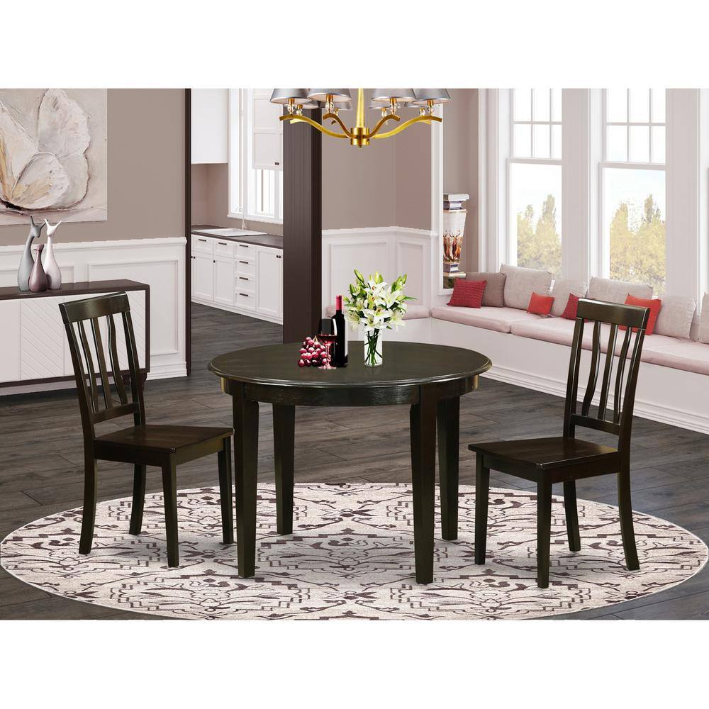 Back. East West Furniture - 3 PC Kitchen nook Dining set-Kitchen Table and 2 dinette Chairs - Cappuccino.