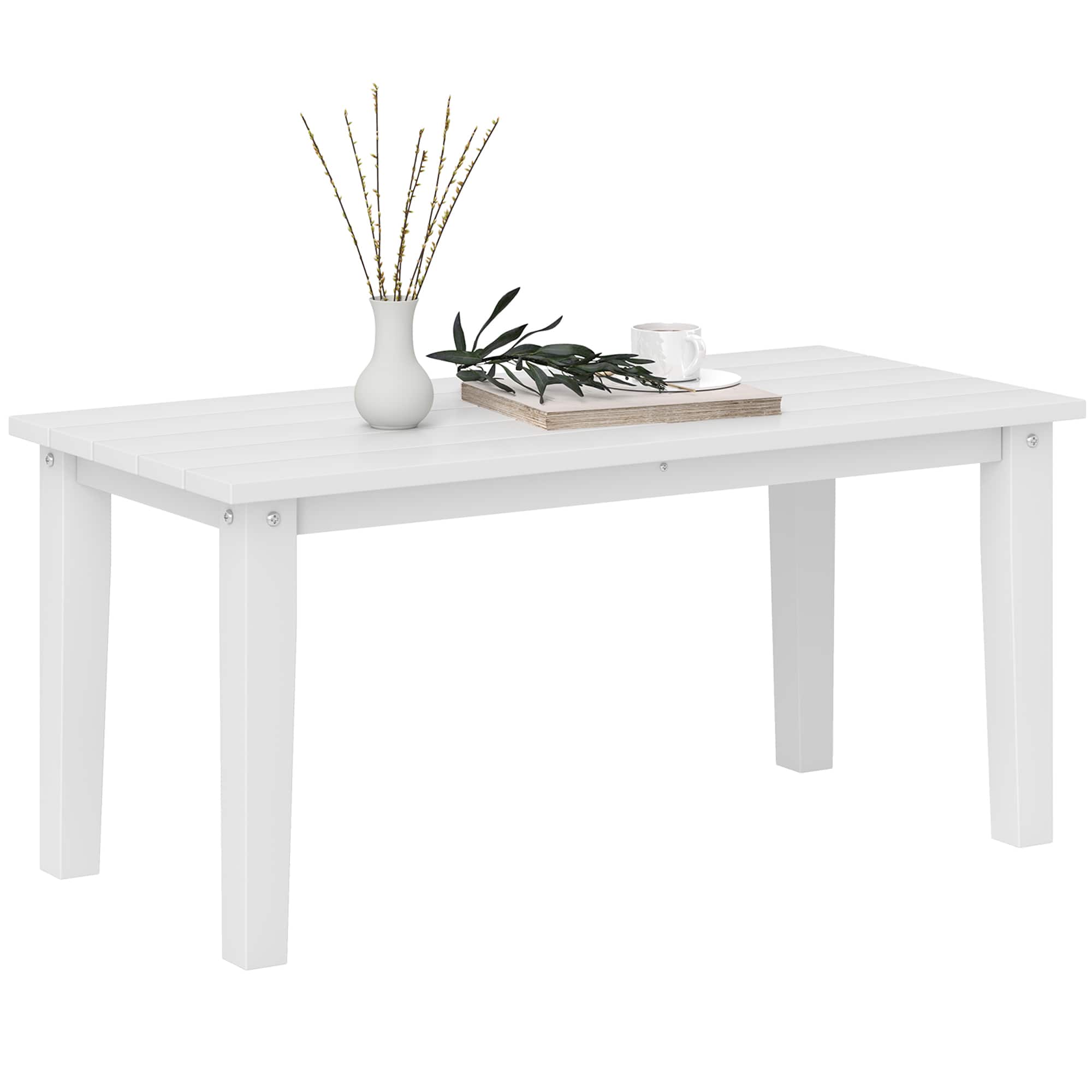 Outsunny - HDPE Outdoor Coffee Table, All-Weather Rectangle Patio Coffee Table, Plastic Outdoor Patio Table - White