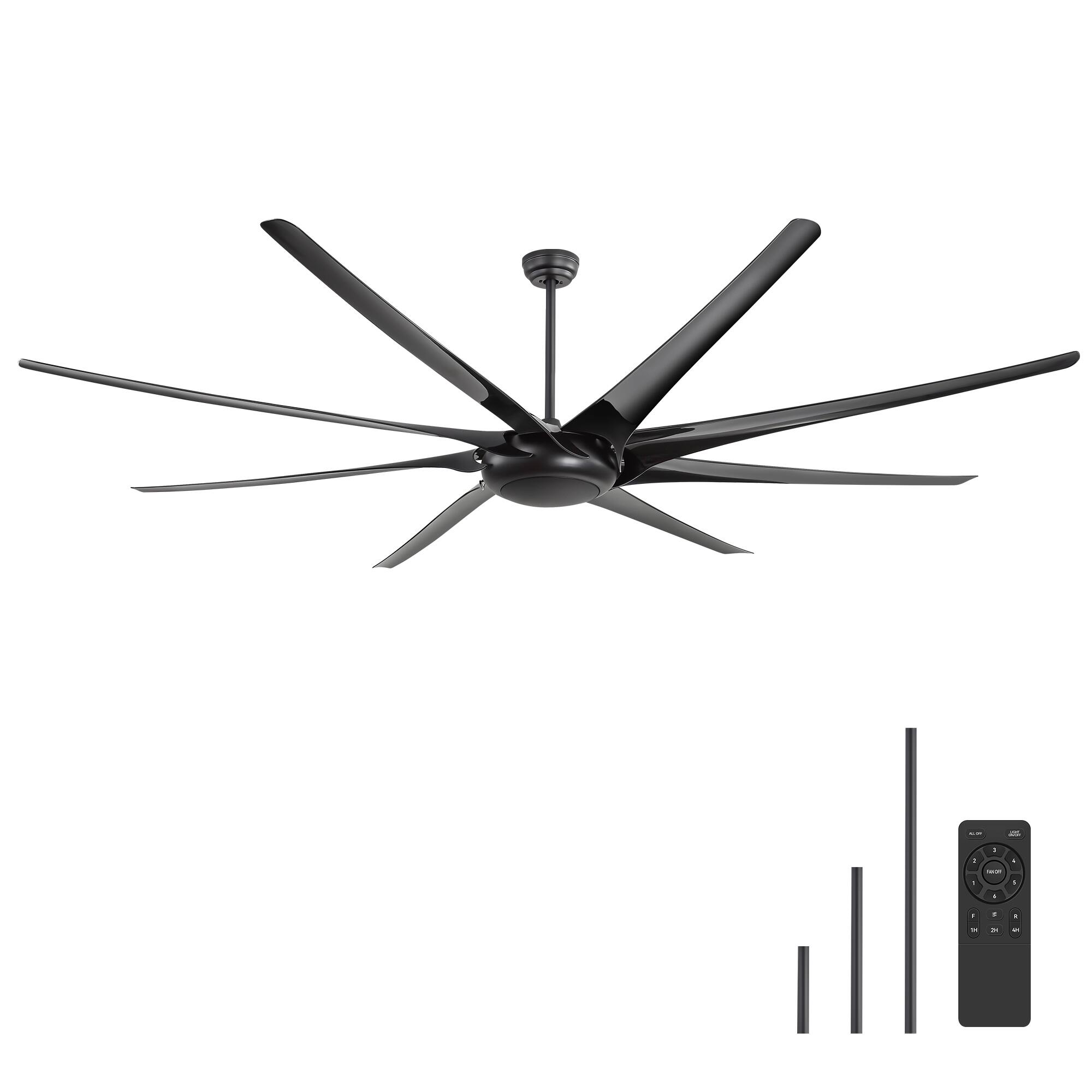 Angle. Breezary - 100 Inch Large HVLS Commercial Ceiling Fan, 8 ABS Blades, DC Motor, 6-Speed Remote, 12/24/36'' Downrods, LED/No Light - Black (No Light).