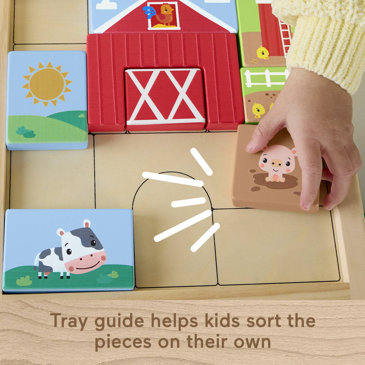 Tray guide helps kids sort the pieces on their own
