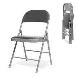 Essen Blissed - 4 Pack Folding Chairs with Padded Seats for Events Home Office, Pu Leather Folding Chair Grey - Gray