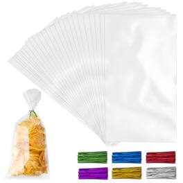 Zulay Kitchen - Simple Craft 200 Pack Candy Treat Cellophane bags - 5x11 Inches Thick Plastic Candy Bags With Ties For Goodie Bags - Clear