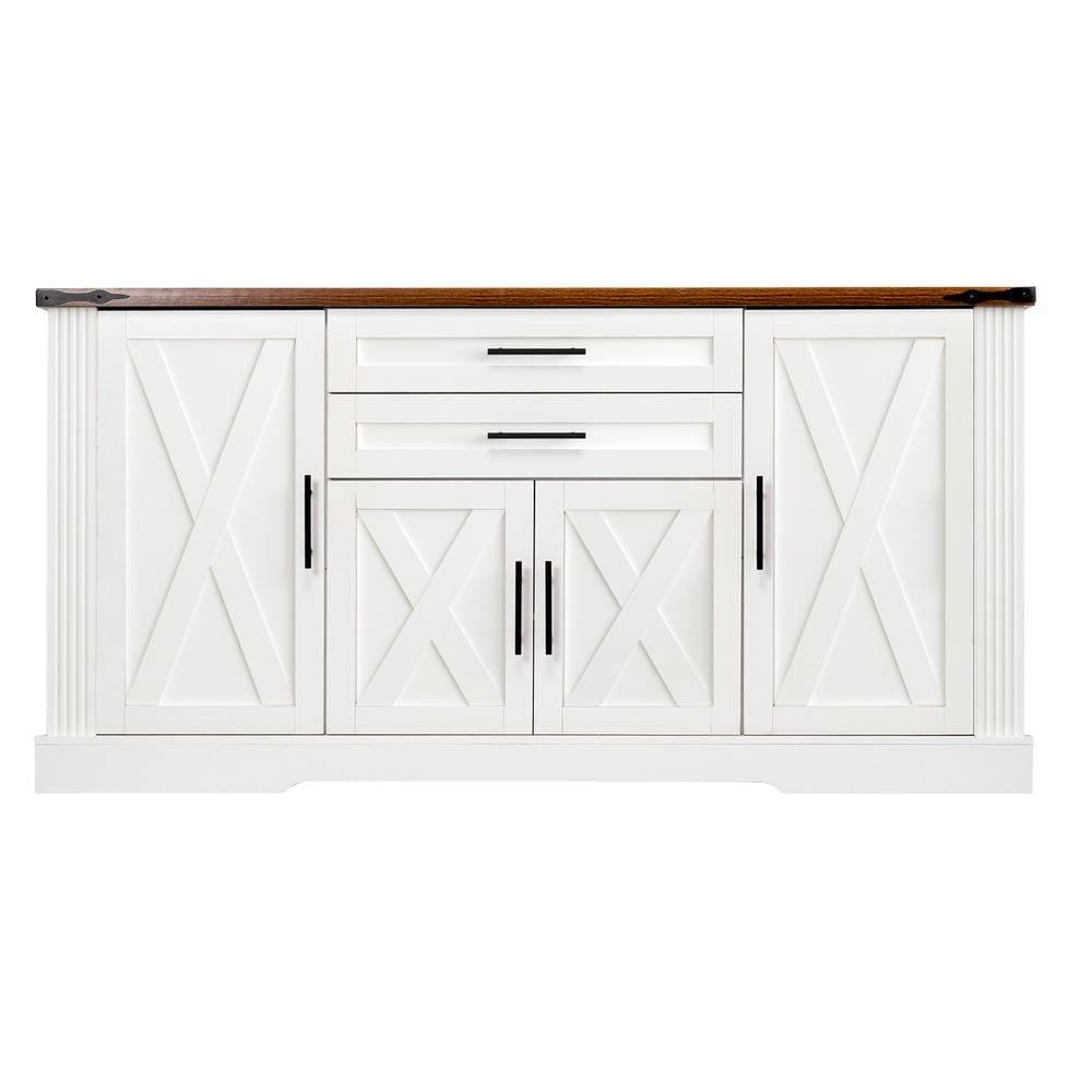 Alt View 7. Kadyn - 63" Barn Door Storage Cabinet with Drawers for Coffee Bar Station - White - White.