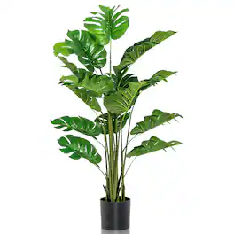 Costway - 5FT Artificial Tree Faux Monstera Deliciosa Plant for Home Indoor & Outdoor - Green,Black