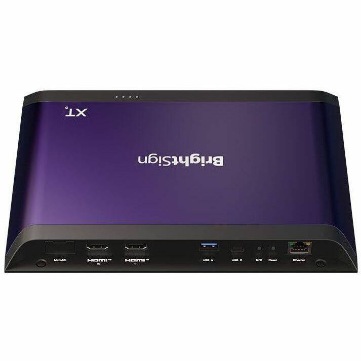 Sure, here is the corrected and grouped text from the image:

**Top Left:**
- XT

**Center:**
- BrightSign

**Bottom Left:**
- HDMI
- HDMI

**Bottom Center:**
- MicroSD

**Bottom Right:**
- USB A
- USB C
- S/PDIF
- Reset
- Ethernet