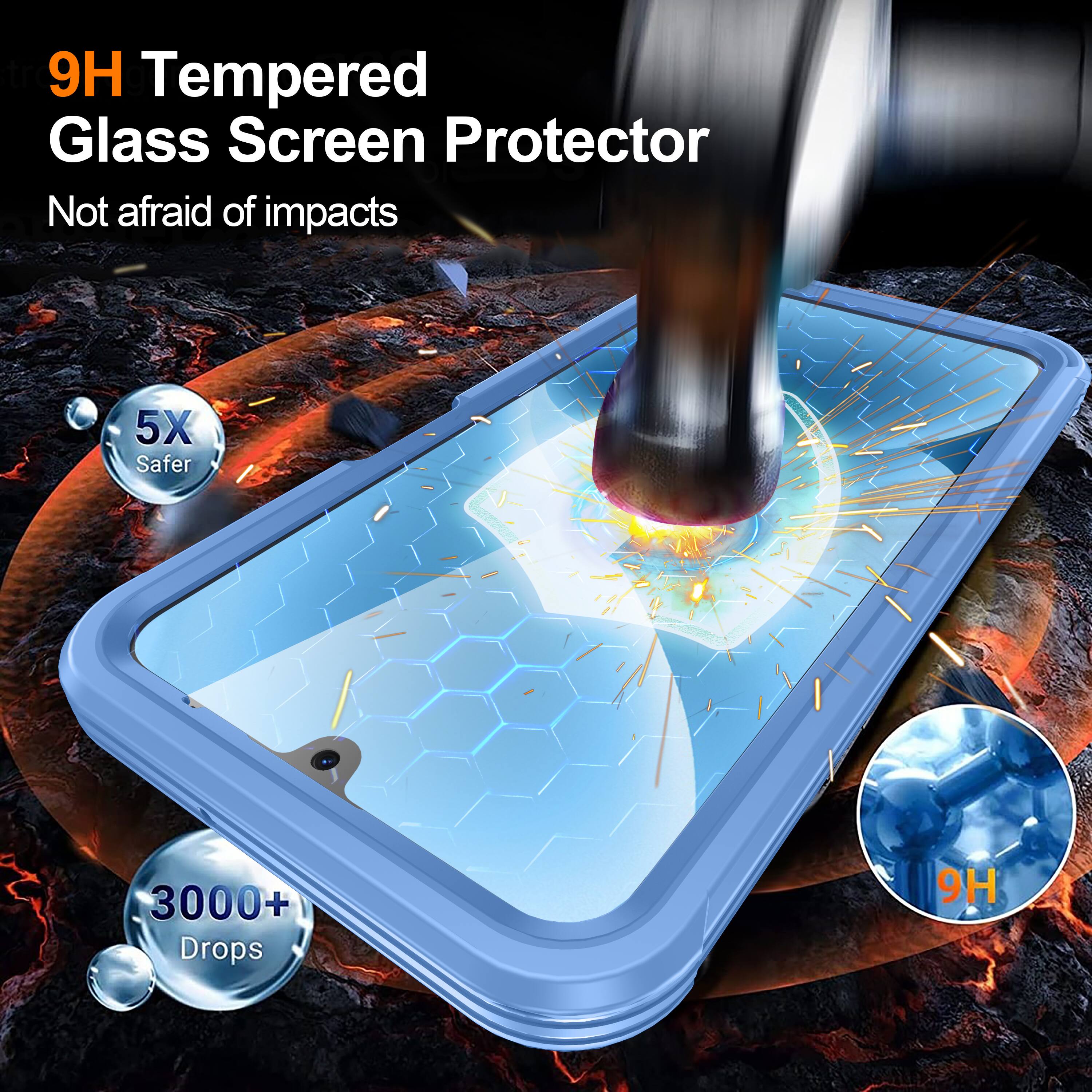 9H Tempered Glass Screen Protector  
Not afraid of impacts  
5X Safer  
3000+ Drops  
9H