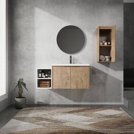 Loheer - 42 inch wall mounted bathroom vanity Floating Cabinet with Resin Sink - Imitative Oak