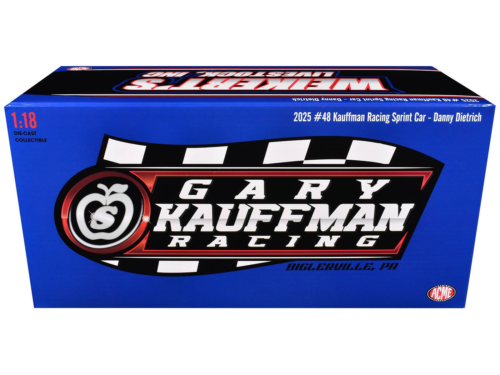 LIVESTOCKAIND VEKERIS MA  
Dietrich Car - Danny - Car Sprint Racing Kauffman 48  
S 1:18 2025 #48 Kauffman Racing Sprint Car - Danny Dietrich  
DIE-CAST COLLECTIBLE  
GARY A KAUFFMAN RACING  
BIGLERVILLE, PA  
ACME