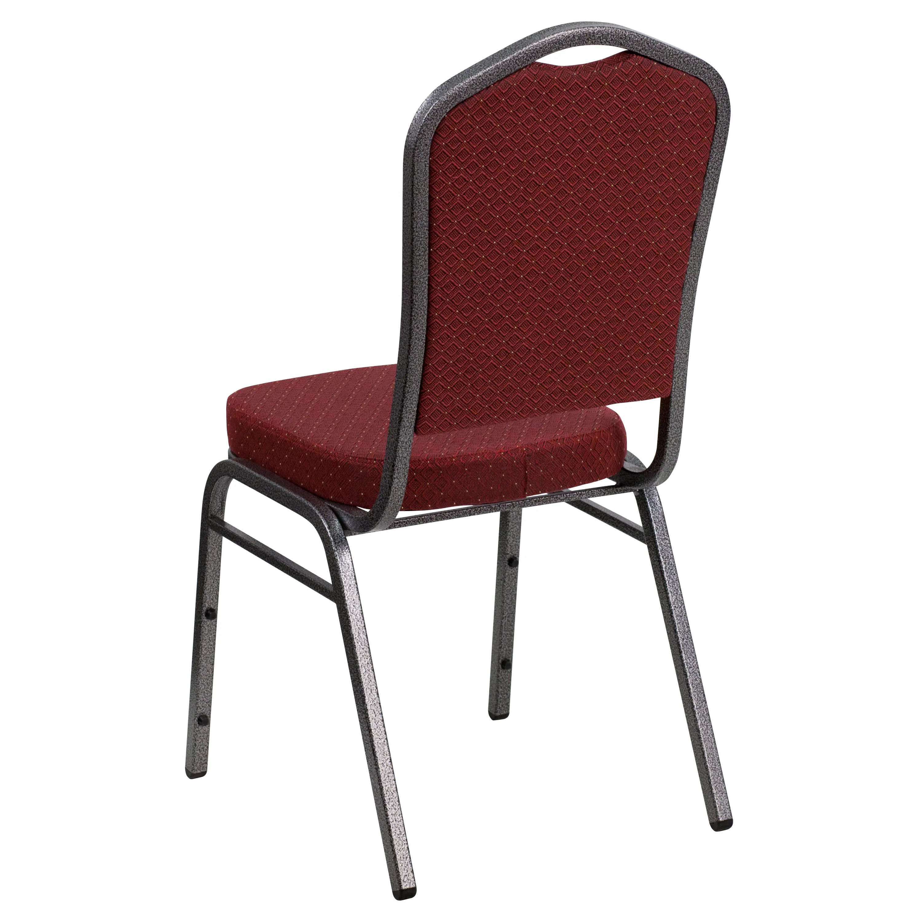 Alt View 4. Emma + Oliver - Crown Back Stacking Banquet Dining Chair - Burgundy Patterned Fabric/Silver Vein Frame.