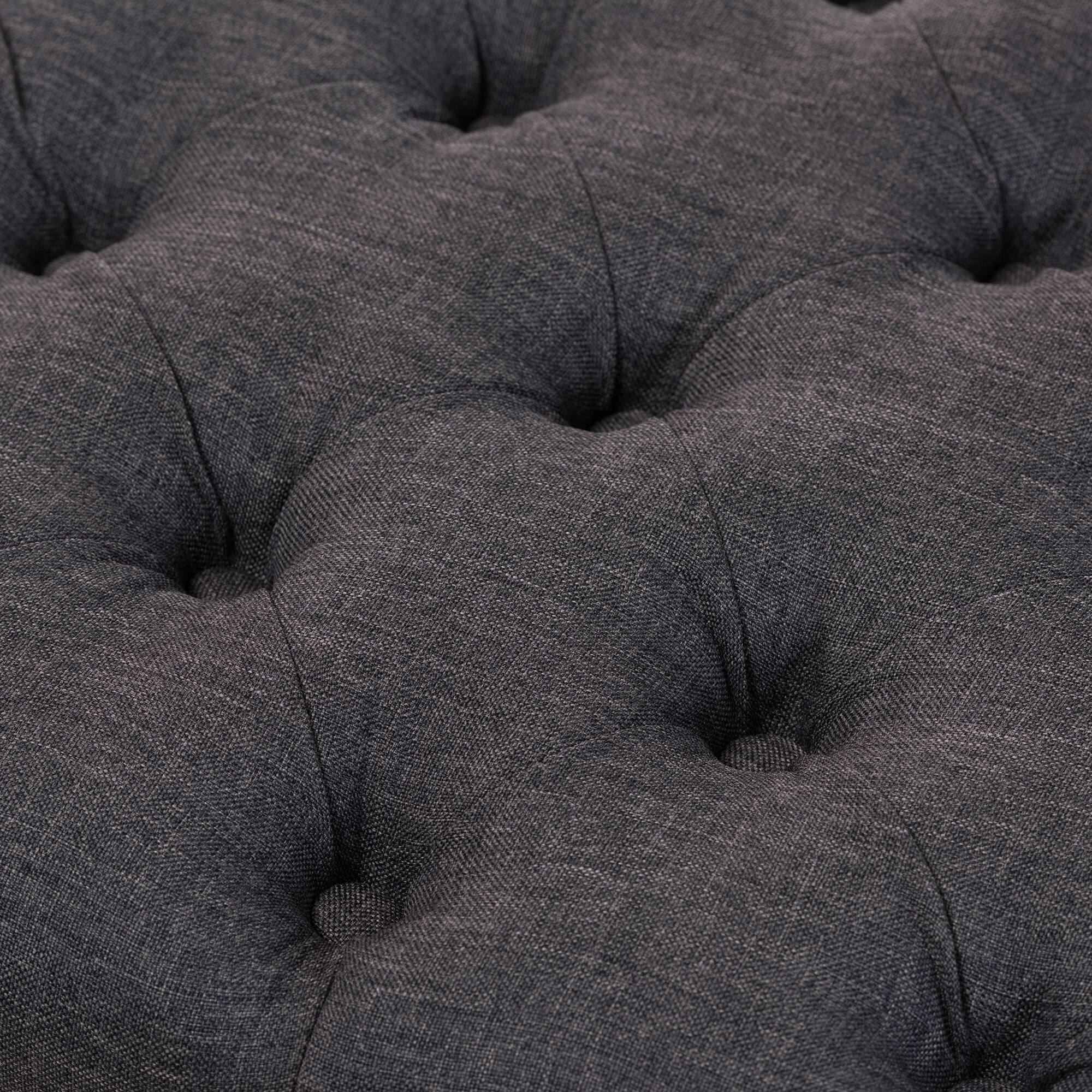 Alt View 1. Baxton Studio - Annabelle Modern and Contemporary Fabric Upholstered Walnut Wood Finished Button-Tufted Storage Ottoman - Dark Grey.