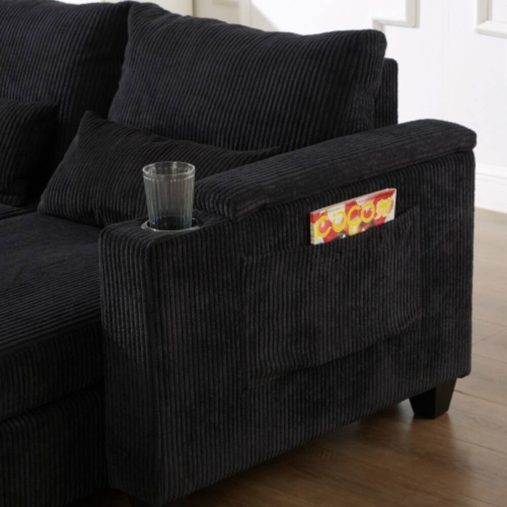 Alt View 4. LUCKY ONE - 37.4" Convertible Chaise Lounge Sofa Chair Bed w/ USB Cup Holders Storage - Black.