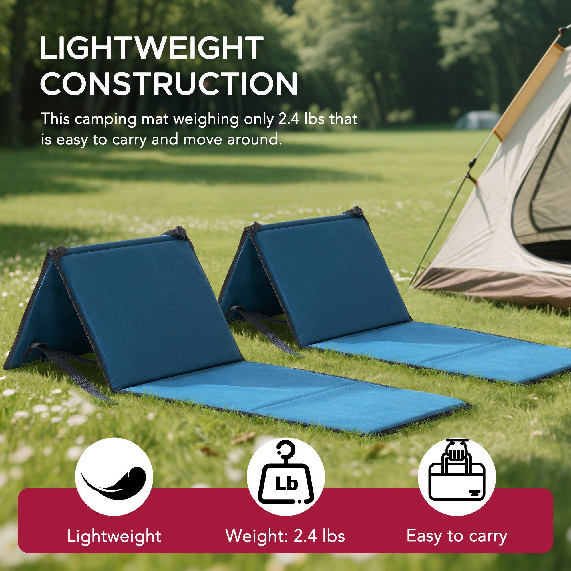 LIGHTWEIGHT CONSTRUCTION  
This camping mat weighing only 2.4 lbs that is easy to carry and move around.  

Lightweight  
Weight: 2.4 lbs  
Easy to carry