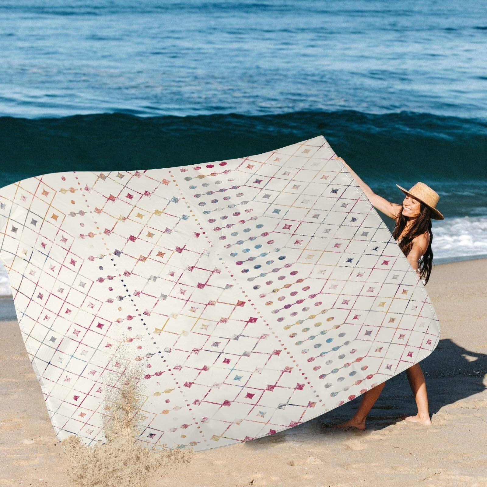 Alt View 2. Reds Spade - Boho Moroccan Beach Blanket Sandproof Large *Mat Sand Free Waterproof Fits Up To 4 Adult Compact Quick Dry ... - Gradient Pinkblue-9x10 FT (1～8 Person).