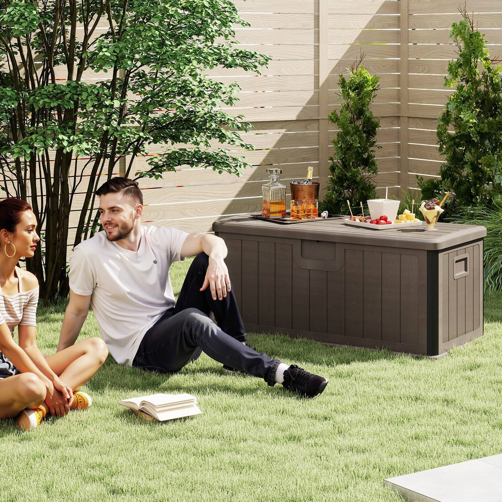 Alt View 1. Costway - Costway Storage Box with Lockable Design & Gas Strut Handle 2 Person Bench Garden Organizer - Brown.