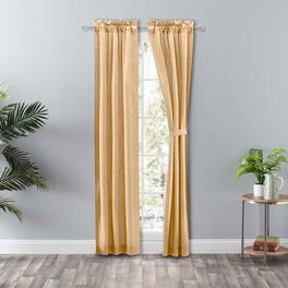 Ellis Curtain - Lisa Solid Color Poly Cotton Duck Fabric Tailored Panel Pair with Ties 56" x 63" - Butter