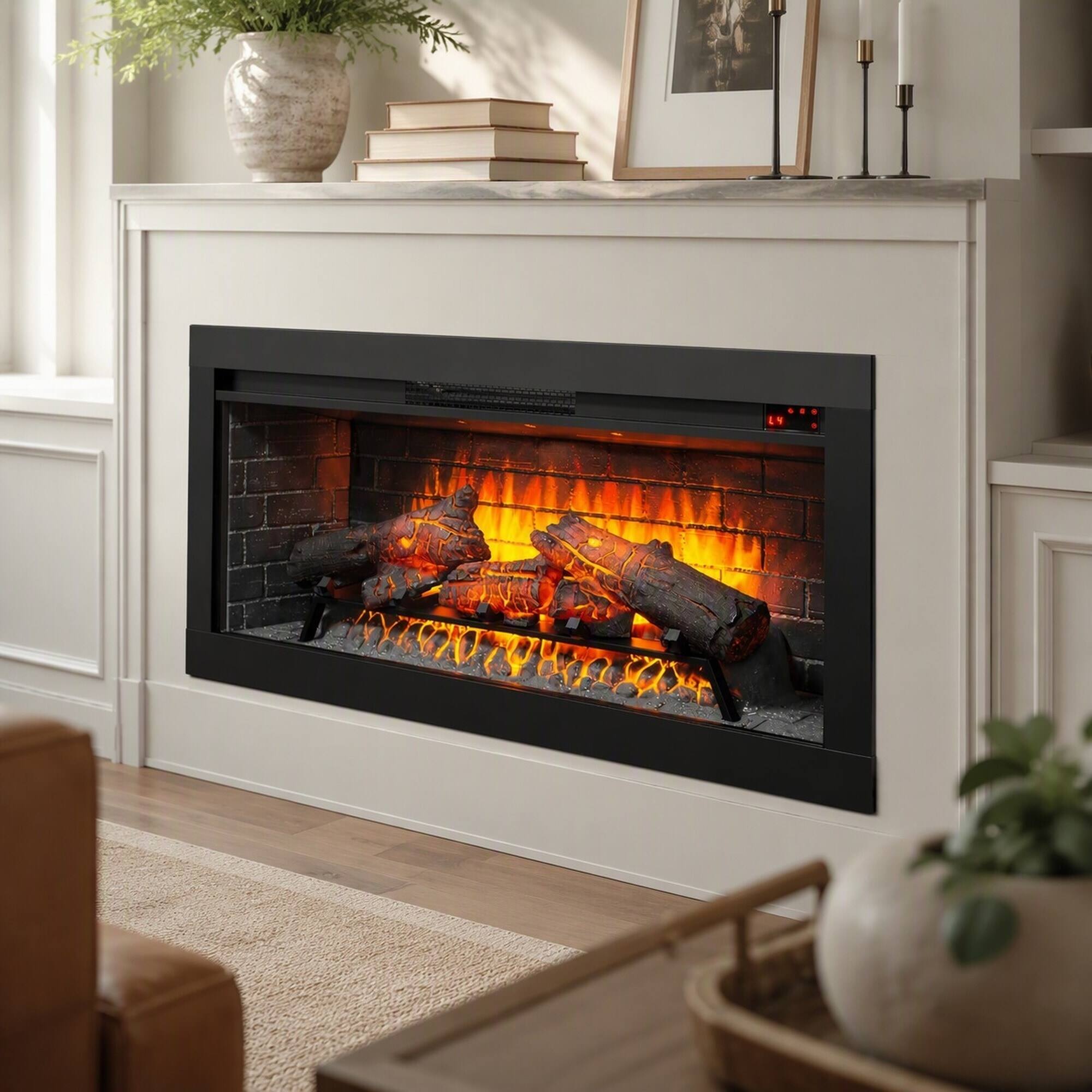Front. RYHNUYNE - 42 Inch Infrared Electric Fireplace Insert With Removable Trim Kit, Touch Panel Heater For Home Interior Warm Decor - Antique Black.