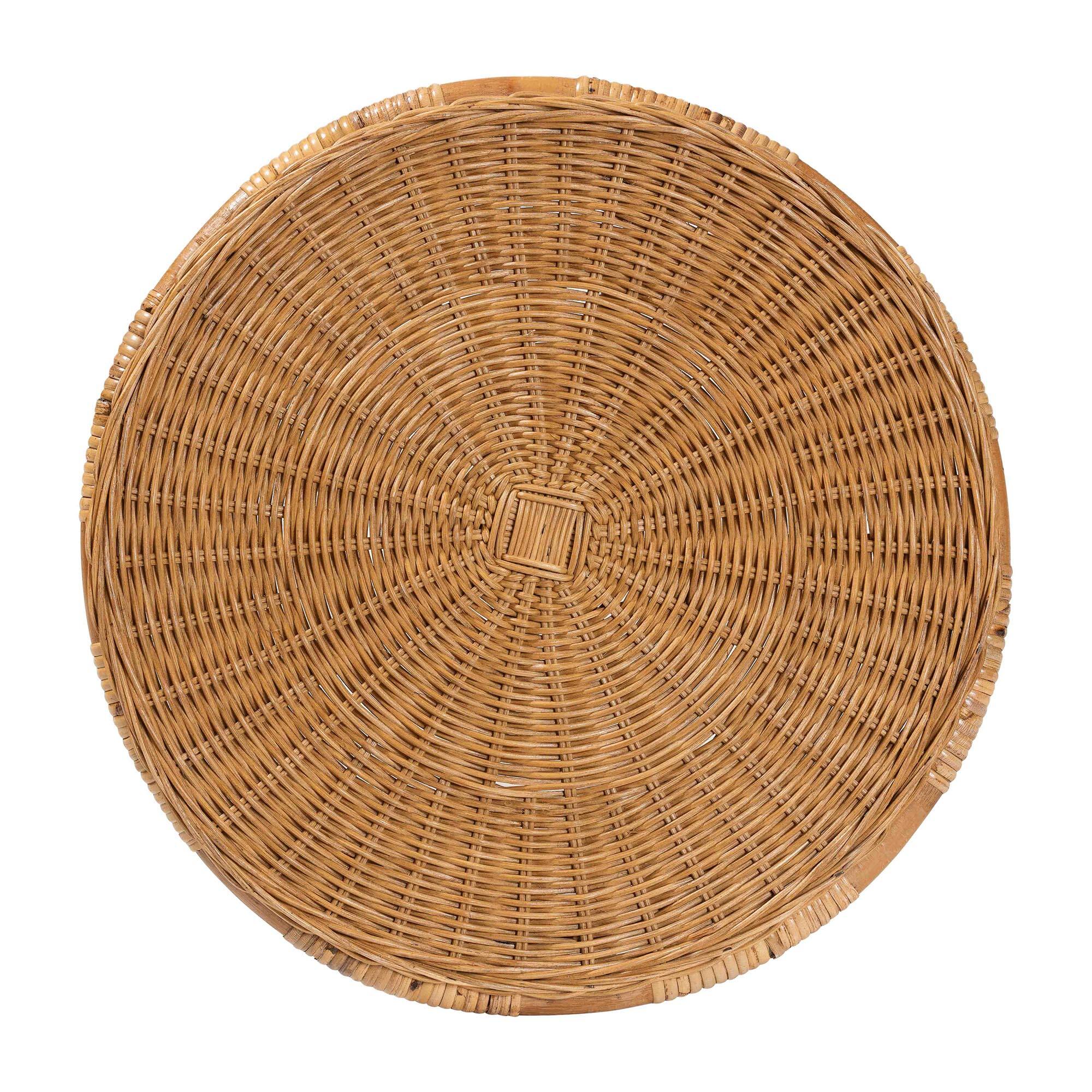 Alt View 1. bali & pari - Jayana Natural Rattan Round End Table - Handwoven Wicker Accent Table with Open Frame Base, Lightweight Coastal - Light Honey.
