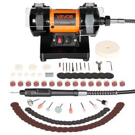 VEVOR - Bench Buffer Polisher, 8300-10600 RPM Adjustable Speed, Polishing & Buffing Machine with Grinding, Fiber,and Wool Wheels - Black;Orange
