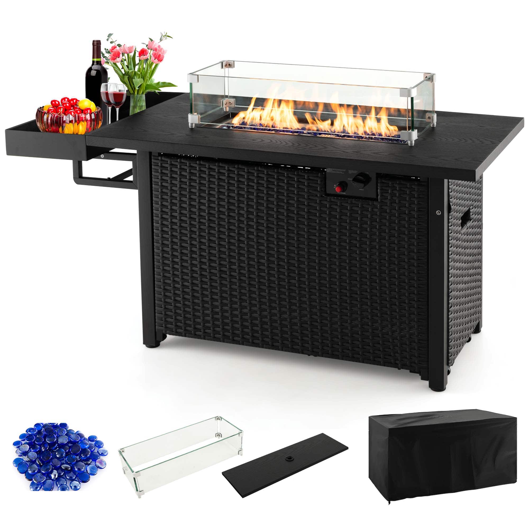 Front. Costway - Costway 52" Outdoor Gas Fire Pit Table Patio Propane Firepit with Cover 50,000 BTU - Black.