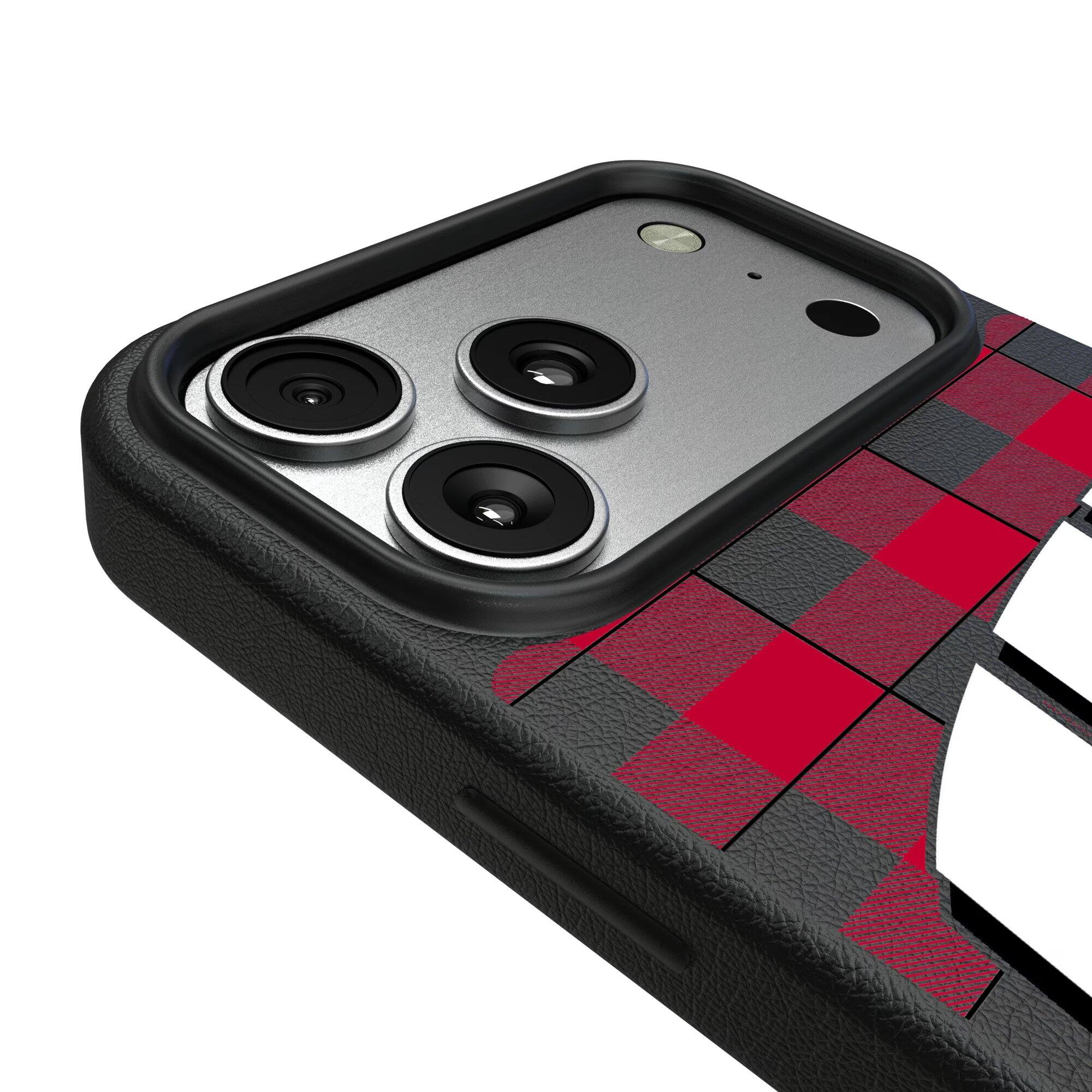 Alt View 2. Keyscaper - Wisconsin Badgers Plaid Magnetic Bump iPhone Case - 17 Pro - Black.