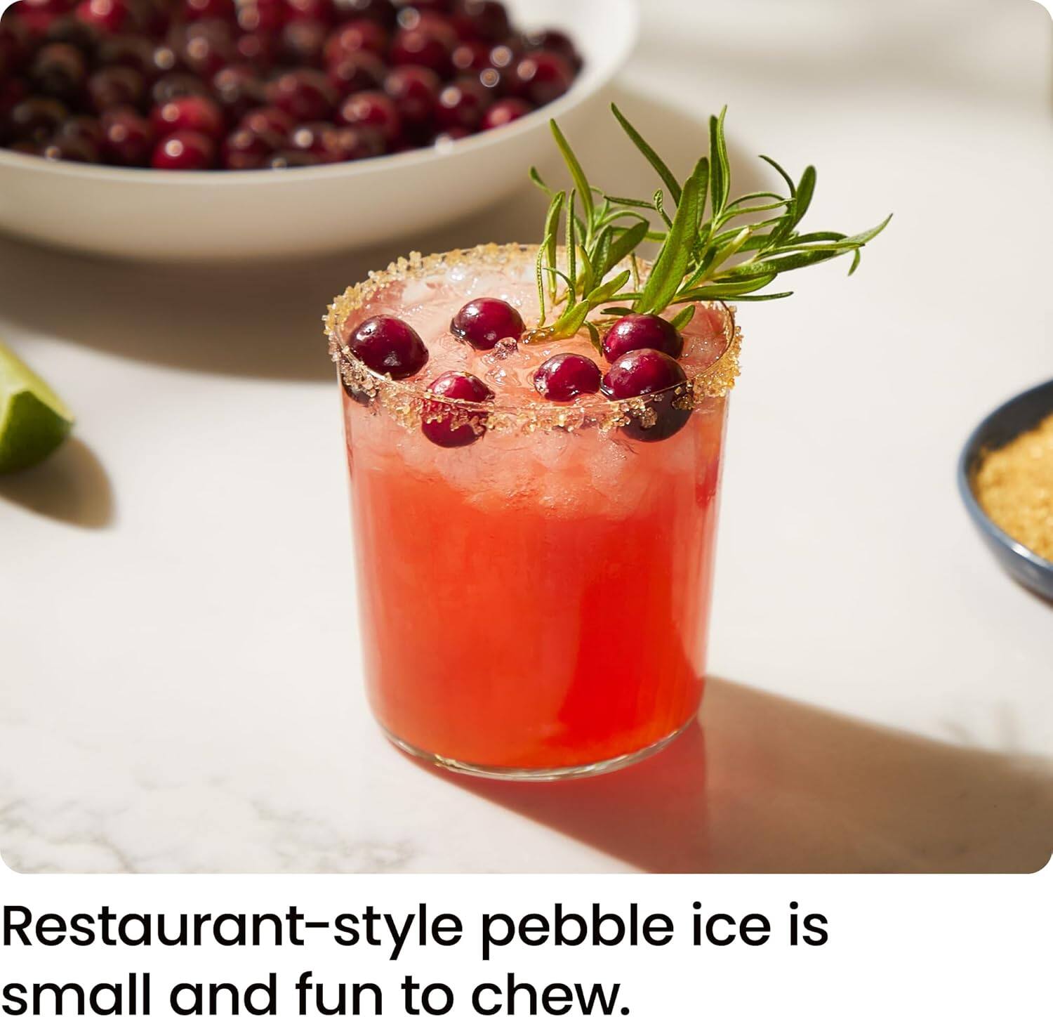 Restaurant-style pebble ice is small and fun to chew.