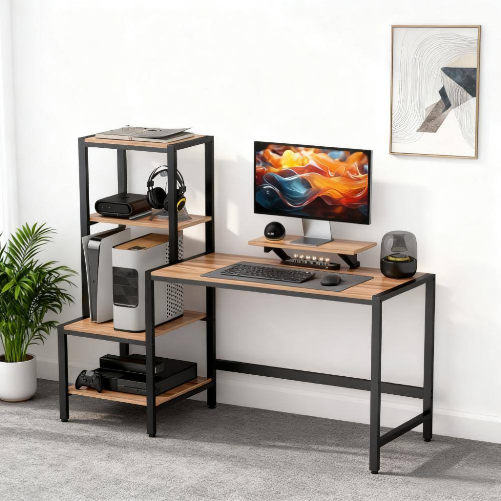 Front. TinyHomie - Computer Desk CPU Desk with Monitor Stand Reversible 4-Tier Shelf for Home and Office - Black and Brown.