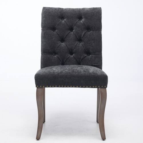 Left. LUCKY ONE - Assembled Tufted Chenille Dining Chair Set of 2 with Curved Solid Wood Legs Club Chair Style - Black.