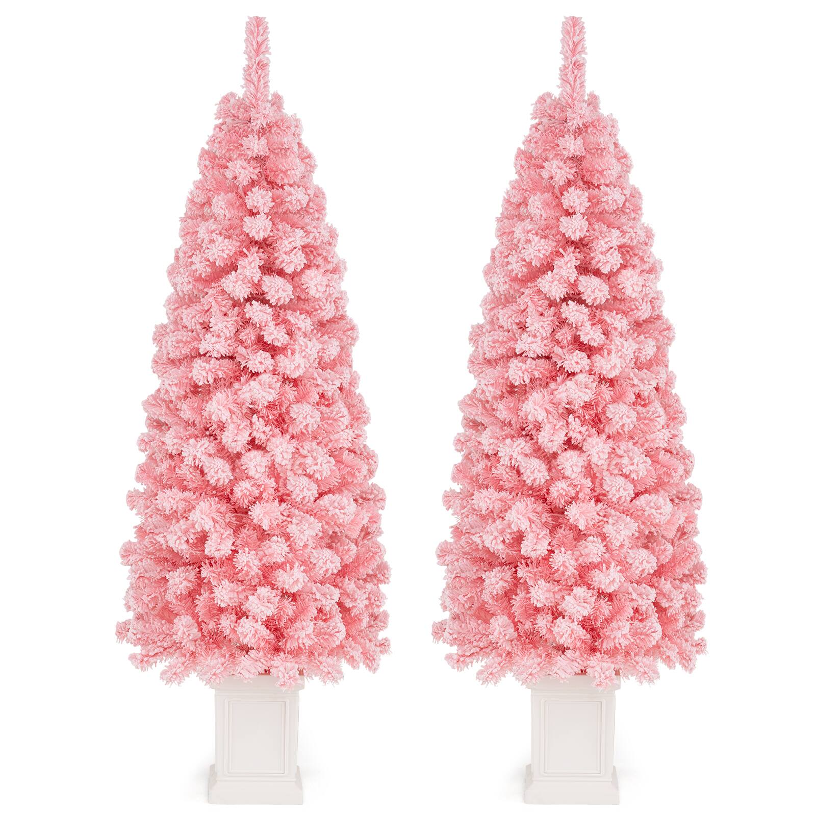 Alt View 9. Costway - Costway 2 PCS 5 FT Artificial Xmas Tree with 308 Full Branch Tips, 130 Warm White LED Lights - Pink.