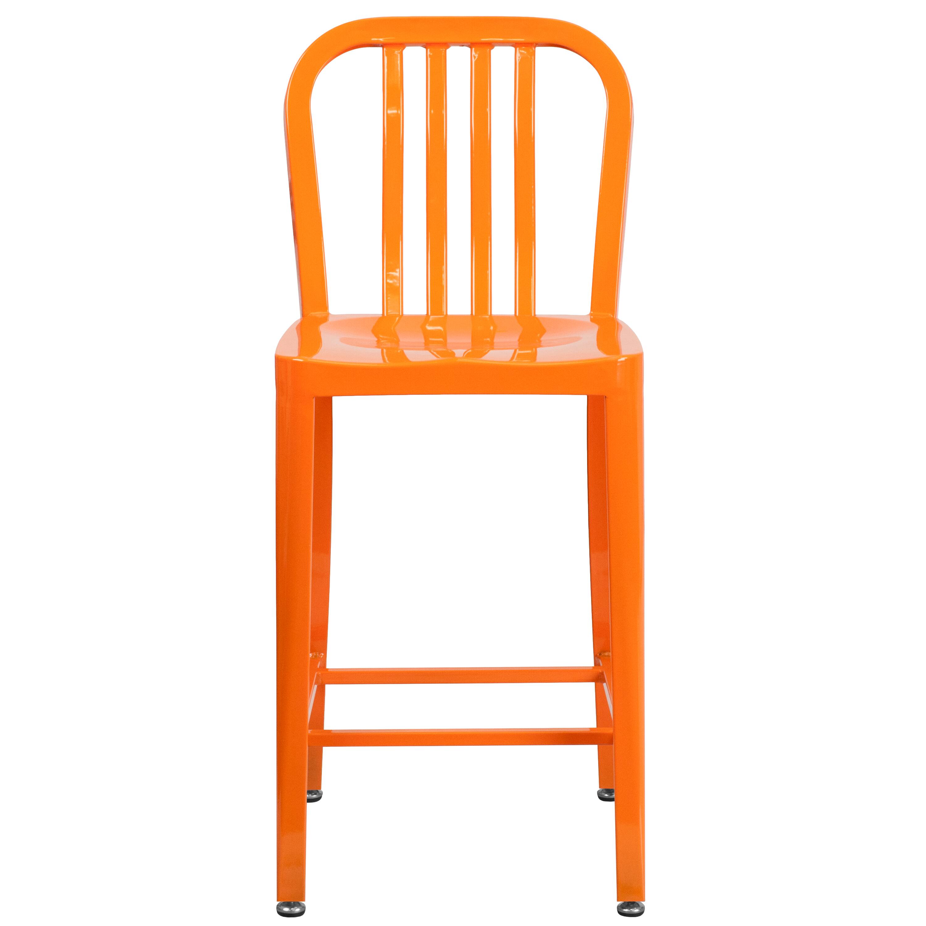 Alt View 7. Emma + Oliver - Commercial Grade 24"H Colorful Metal Indoor-Outdoor Vertical Slat Counter Stool - Orange.
