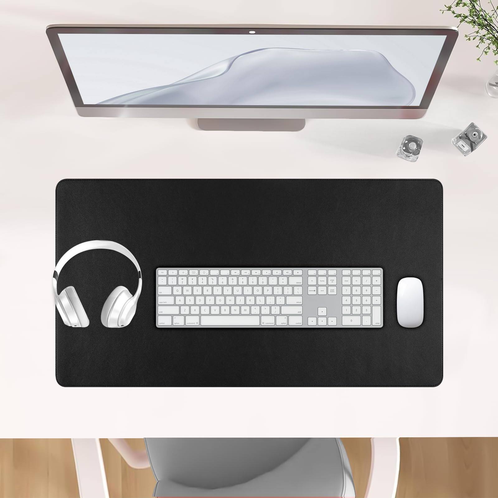 Front. Fabibe - Leather Desk Pad  Matt For Desktop Large Non-slip And Mouse Waterproof Computer Protector Mat Beige Accessories Women... - Black 23.6" x 13.7".