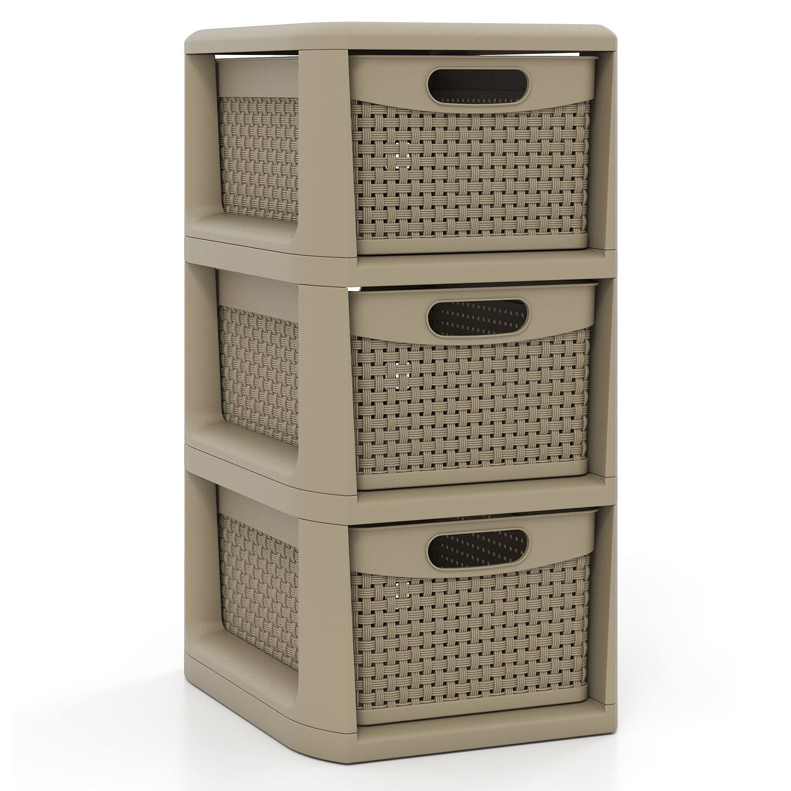 Alt View 9. Costway - Costway 1 PCS 3-Drawer Storage File Organizer Box with Wicker Patterns, Handles for Bedroom, Bathroom - Tan 3-Drawer.