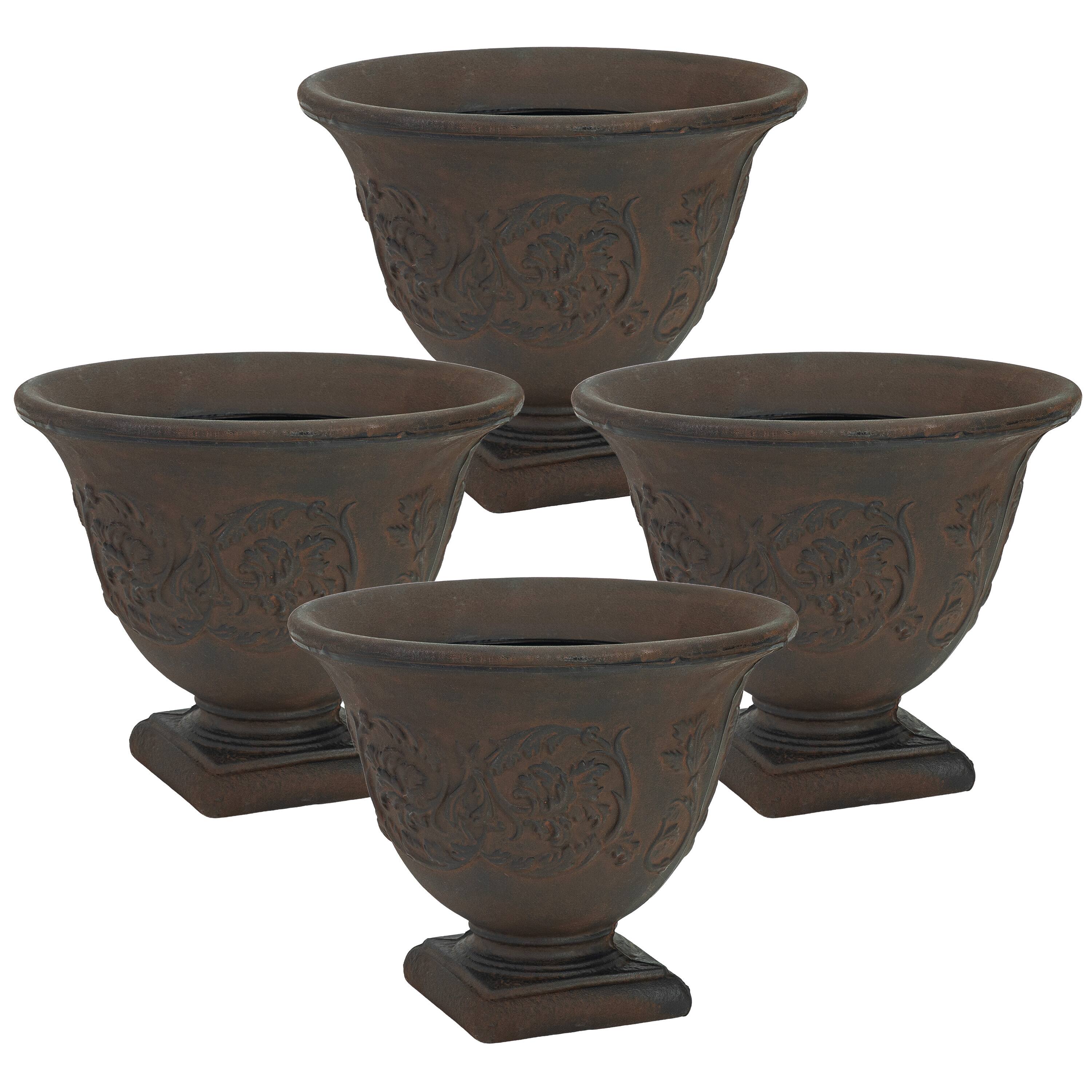 Front. Sunnydaze - 16 in Darcy Polyresin Planter - Set of 4 - Rust.