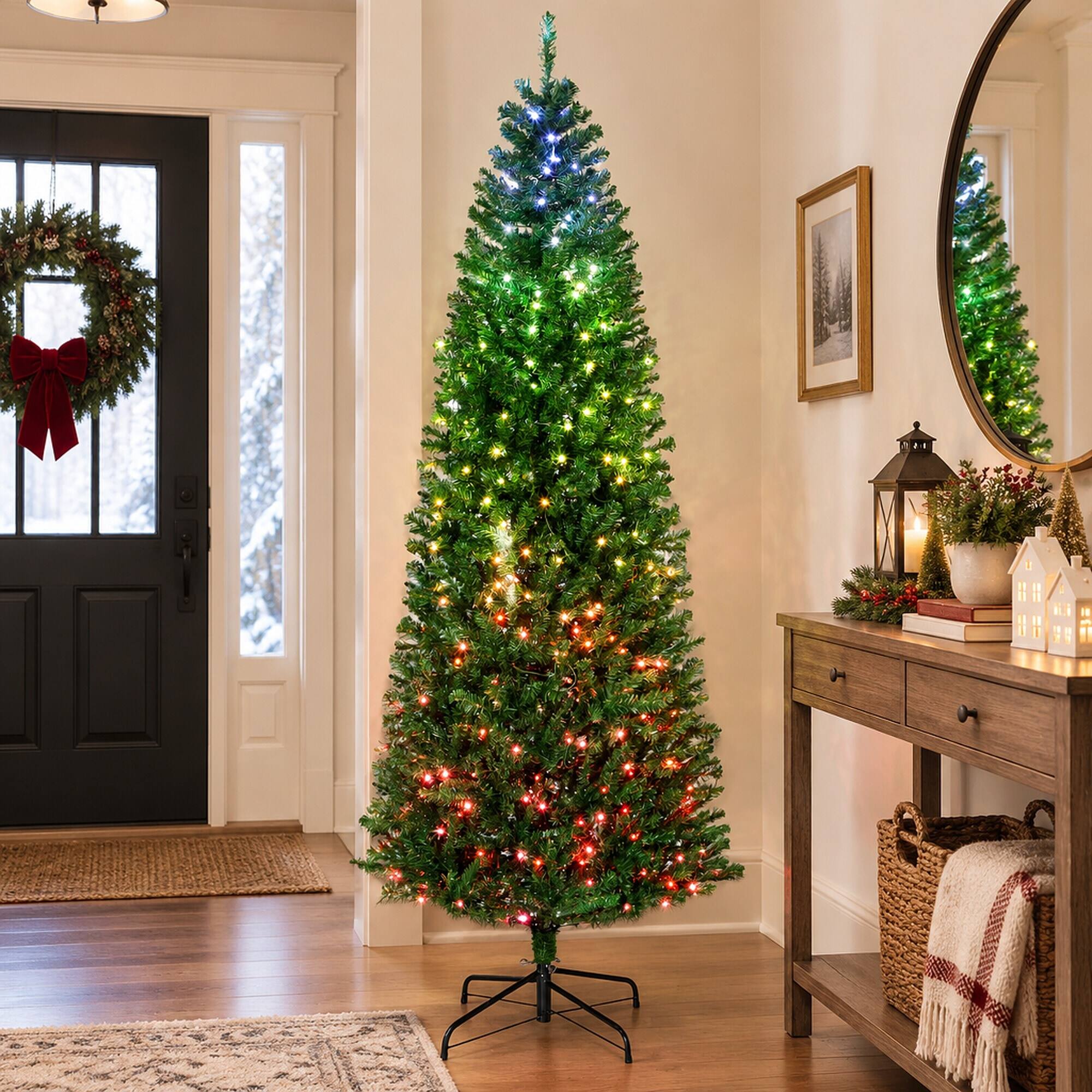 Alt View 1. RYHNUYNE - 7 Ft Artificial Christmas Tree With Realistic Branches, Hinged Design Metal Stand Easy Setup Full Holiday Decor - Green.