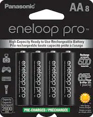 Panasonic AA 8 eneloop TM pro High Capacity Ready to Use Rechargeable Battery Pile rechargeable haute capacit prte l'usage Recharge up to/jusqu' 500 times/fois + High High High High Capacity Capacity Capacity Capacity *2 Ready eneloop Ready eneloop Ready eneloop Ready eneloop to to to to use use use use 85% Charge up to/ de charge jsqu' Rechargeable Rechargeable Rechargeable Rechargeable 1 year/an 1 Battery pro Battery pro Battery pro Battery pro Battery pro Capacity Capacit *3 up to/jusqu' Solar Energy Factory Charged 2600 PRE-CHARGED /PRCHARGE / Charge en usine mAh *1 par nergie solaire