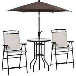 Outsunny - 4 Piece Outdoor Patio Dining Furniture Set, 2 Folding Chairs, Adjustable Angle Umbrella - Beige