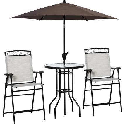 Front. Outsunny - 4 Piece Outdoor Patio Dining Furniture Set, 2 Folding Chairs, Adjustable Angle Umbrella - Beige.
