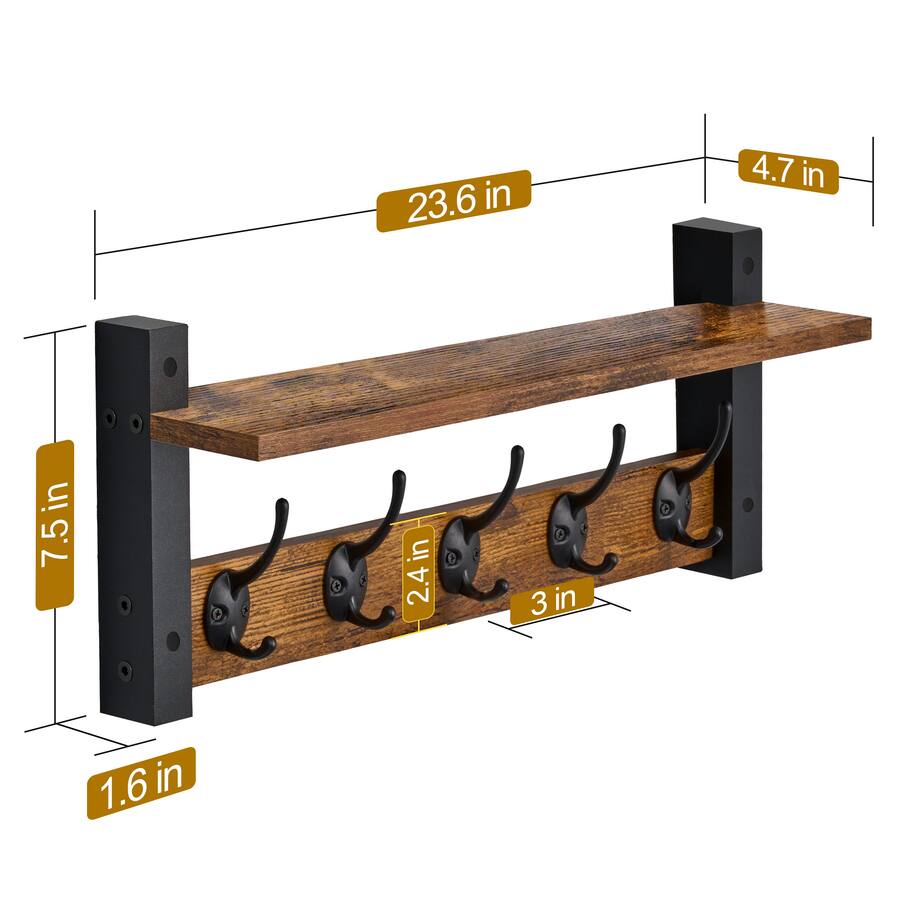 Sorbus Coat Hooks Wall Mount with Shelf, 24 Inch Coat Rack Wall