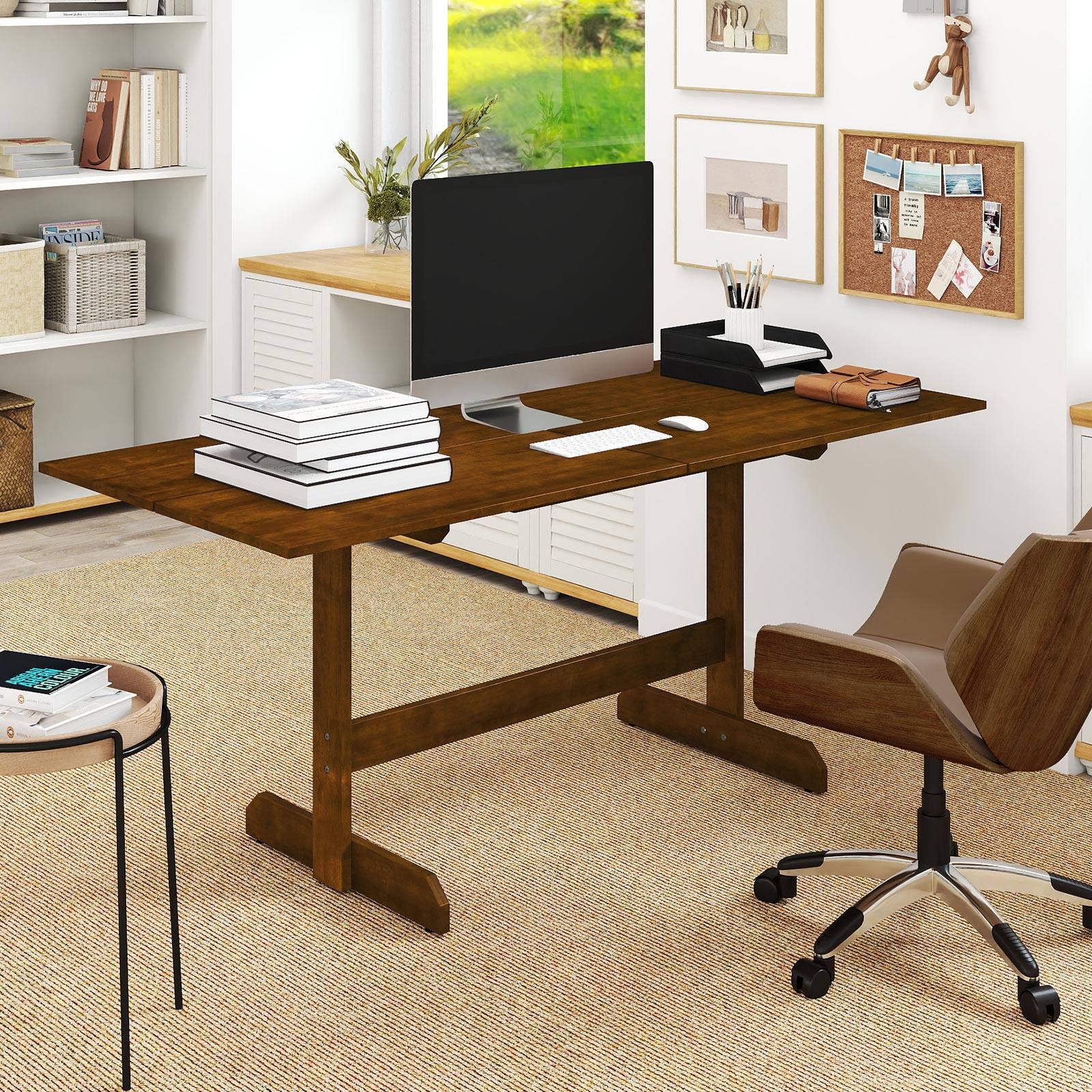 Alt View 1. Gymax - Gymax 71'' Farmhouse Dining Table w/ Rubber Wood Legs Wood Grain Texture Tabletop - Walnut.