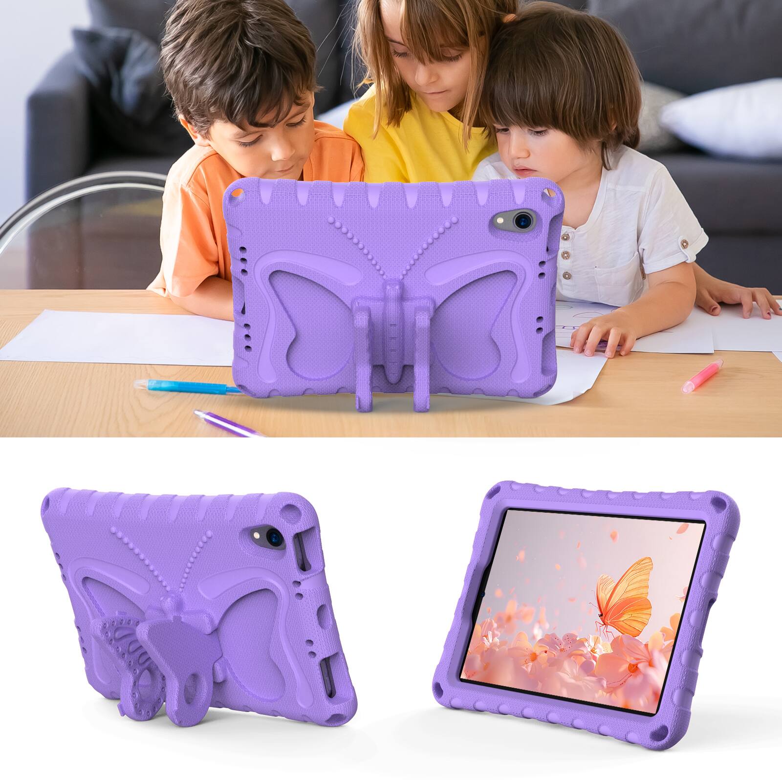 Alt View 2. Dteck - Kids Case for Apple iPad mini (A17 Pro) 2024 and 8.3-inch iPad mini 6th Gen 2021,Shockproof EVA Stand Cover with Strap - Lightpurple.