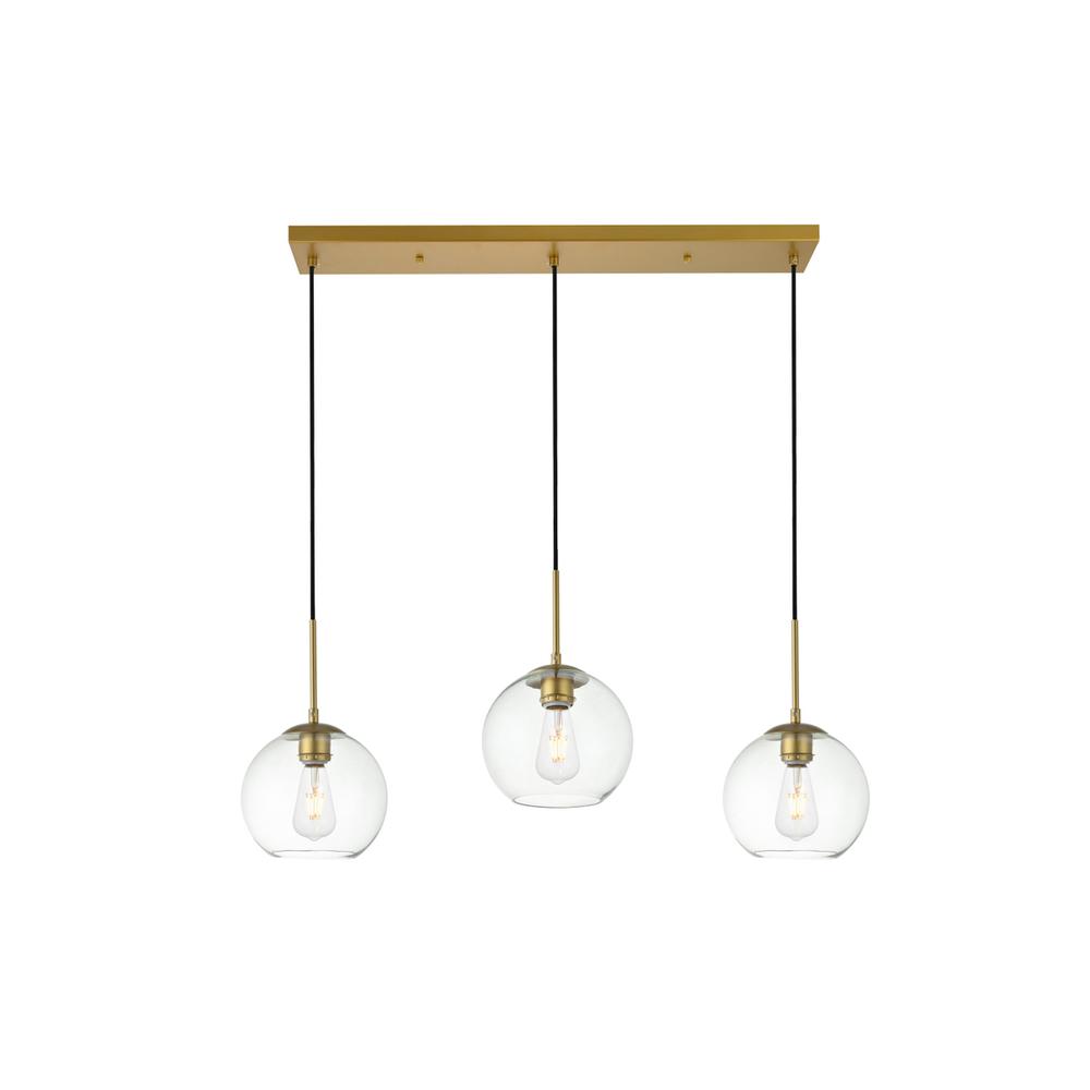 Alt View 3. Living District - Baxter 3 Lights Brass Pendant With Clear Glass - Brass And Clear.