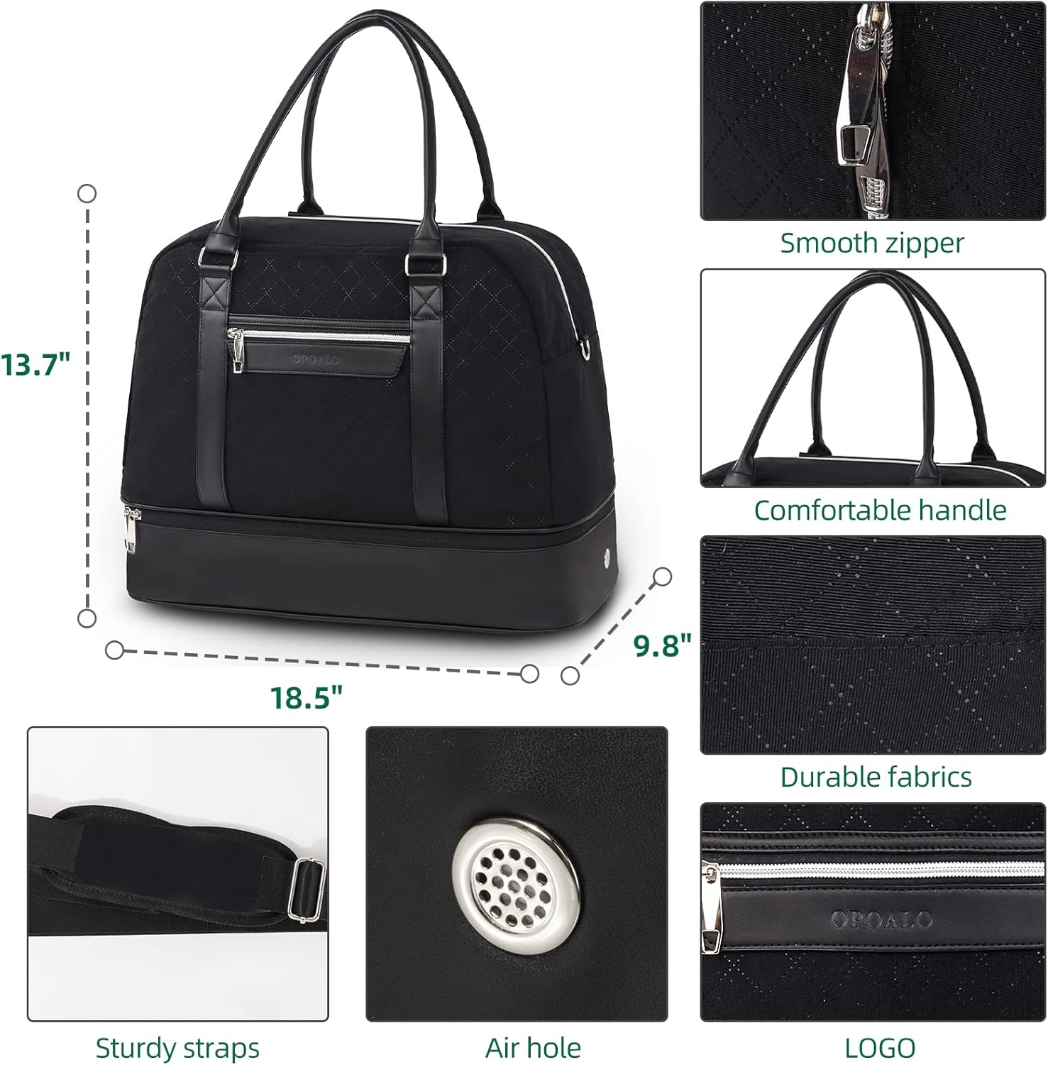 - Smooth zipper
- Comfortable handle
- Durable fabrics
- Sturdy straps
- Air hole
- LOGO

Dimensions:
- Height: 13.7"
- Width: 18.5"
- Handle: 9.8"