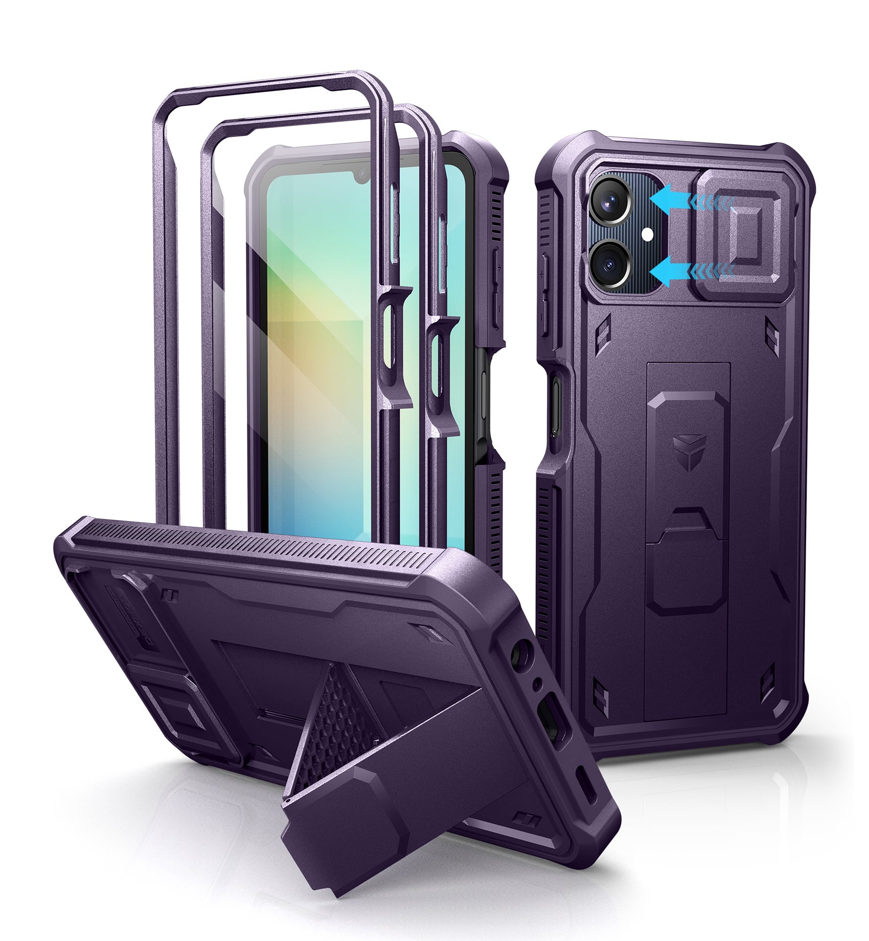 Dexnor - Phone Case for Samsung Galaxy A06 Heavy Duty Shockproof Cover with 2 Front Frame, Slide Camera Cover, Screen Protector - Phantom Purple