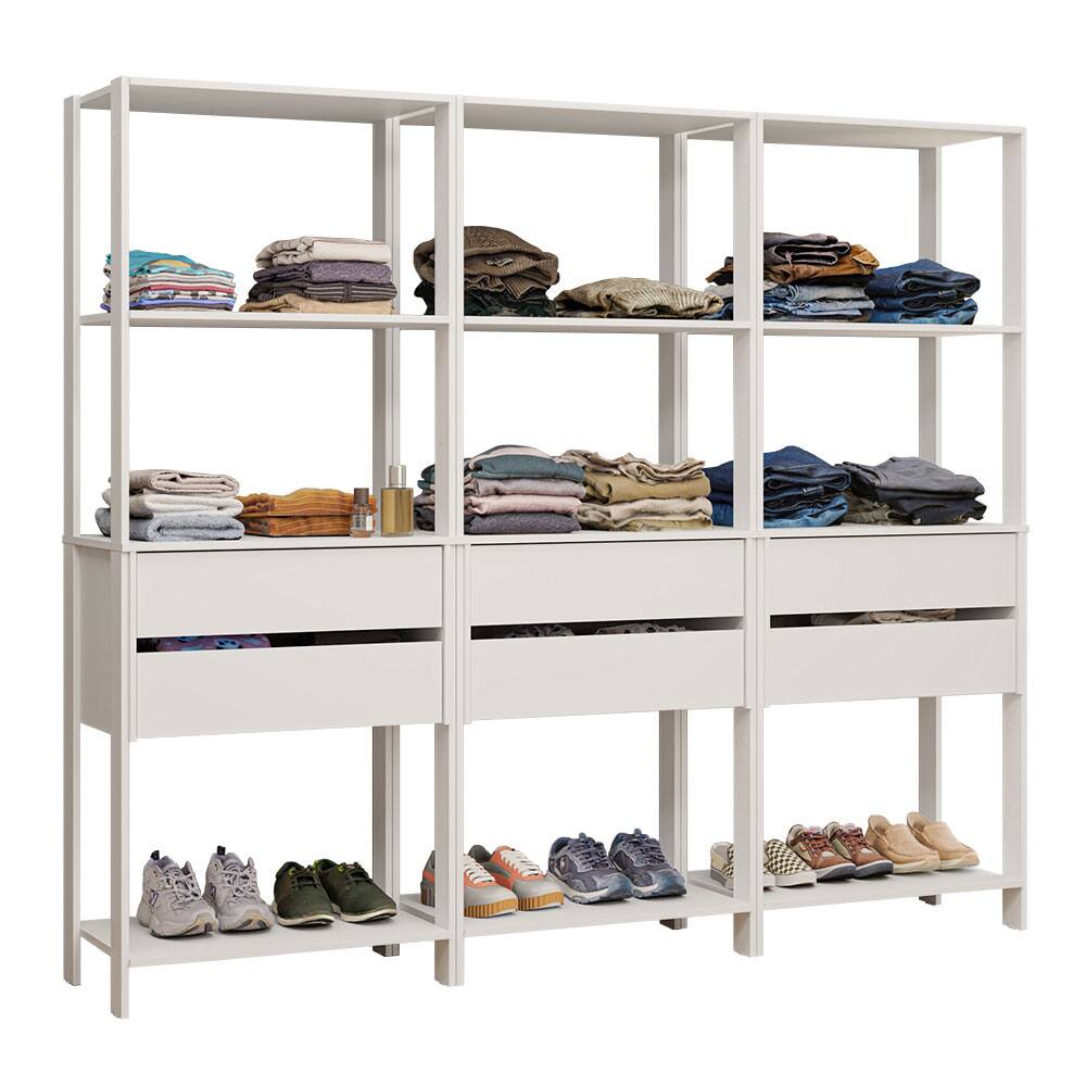 Angle. Madesa - Madesa Wardrobe Clothes Storage Rack with 6 Drawers and Open Shelves 82"L - White - White.